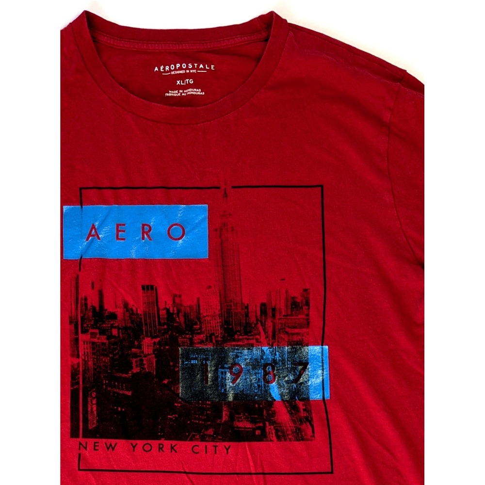Aeropostale Mens XL Red NYC Graphic Tee Short Sleeve Vintage Y2K Shirt 1987 Aero
